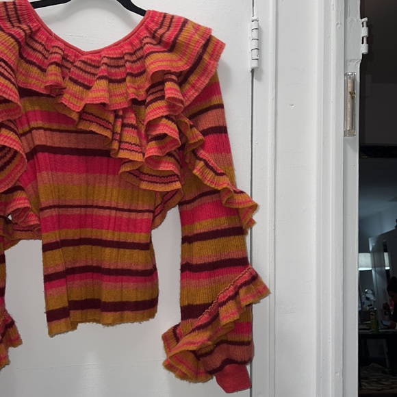 Ulla Johnson 100% cashmere striped ruffle sweater. - Picture 8 of 8